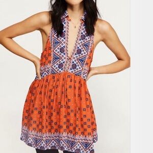 Free People Red and Blue Floral Tunic Top